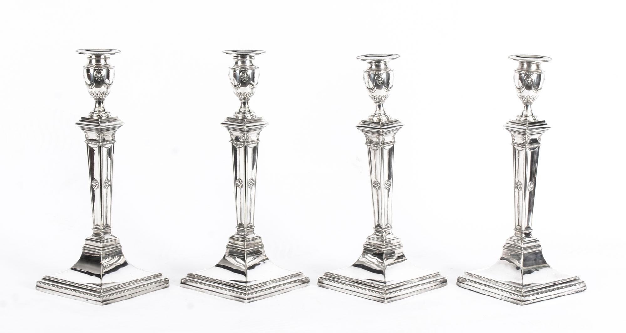 Antique Set of 4 Silver Plated Candlesticks by James Dixon & Sons, 19th Century 12