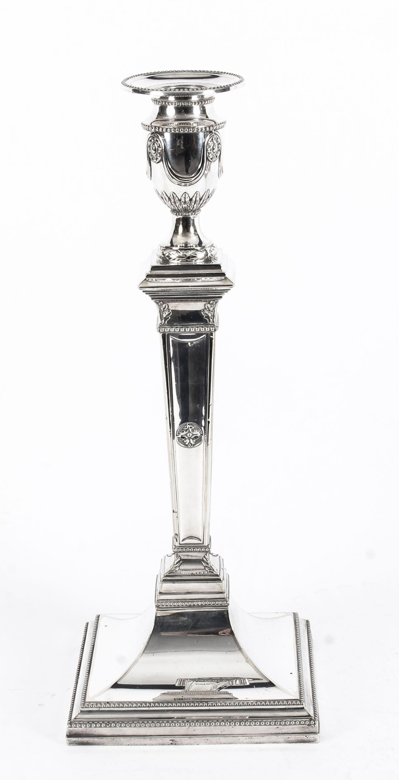 English Antique Set of 4 Silver Plated Candlesticks by James Dixon & Sons, 19th Century