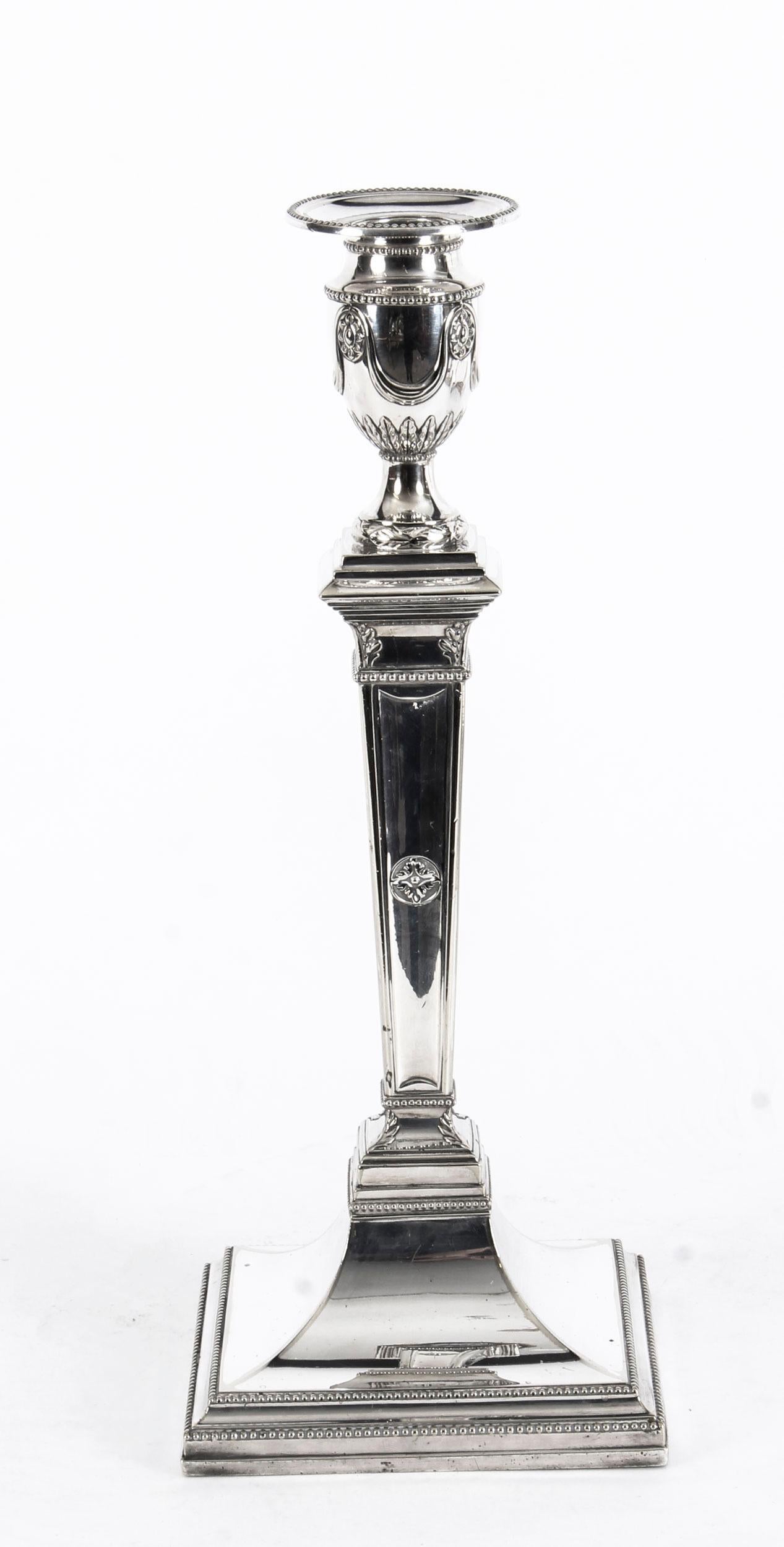 Late 19th Century Antique Set of 4 Silver Plated Candlesticks by James Dixon & Sons, 19th Century