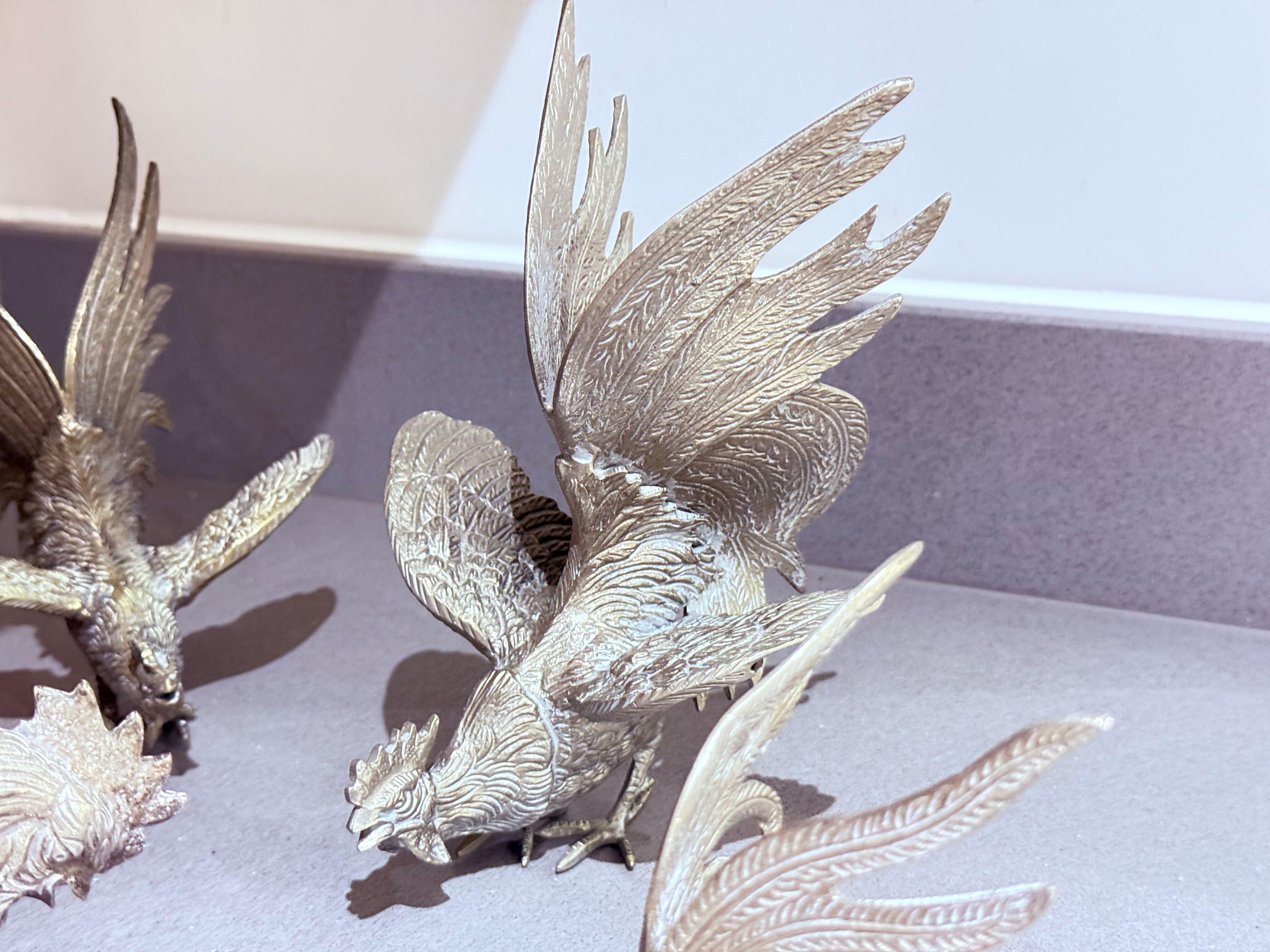 Antico set di 4 galli in argento, decorazione per la casa, figure di animali in vendita 4