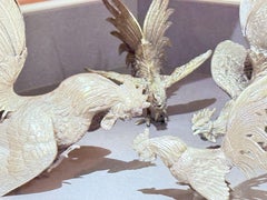 Antique Set of 4 Silver Rooster Stand, Decoration for Home Décor, Animal Figures
