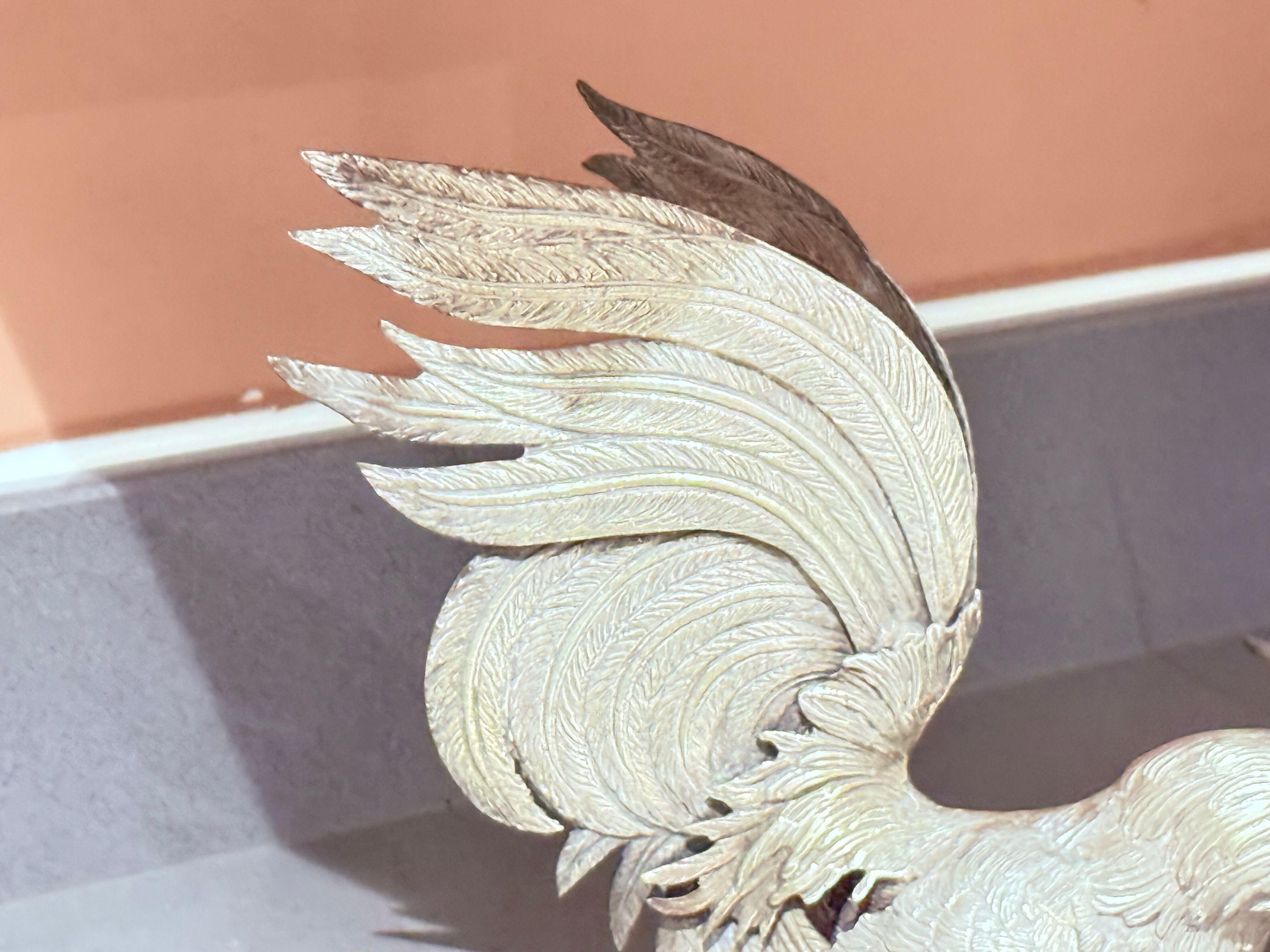 Metà XX secolo Antico set di 4 galli in argento, decorazione per la casa, figure di animali in vendita