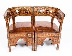 Antico set di 4 poltrone siriane intarsiate, primi anni del XX secolo