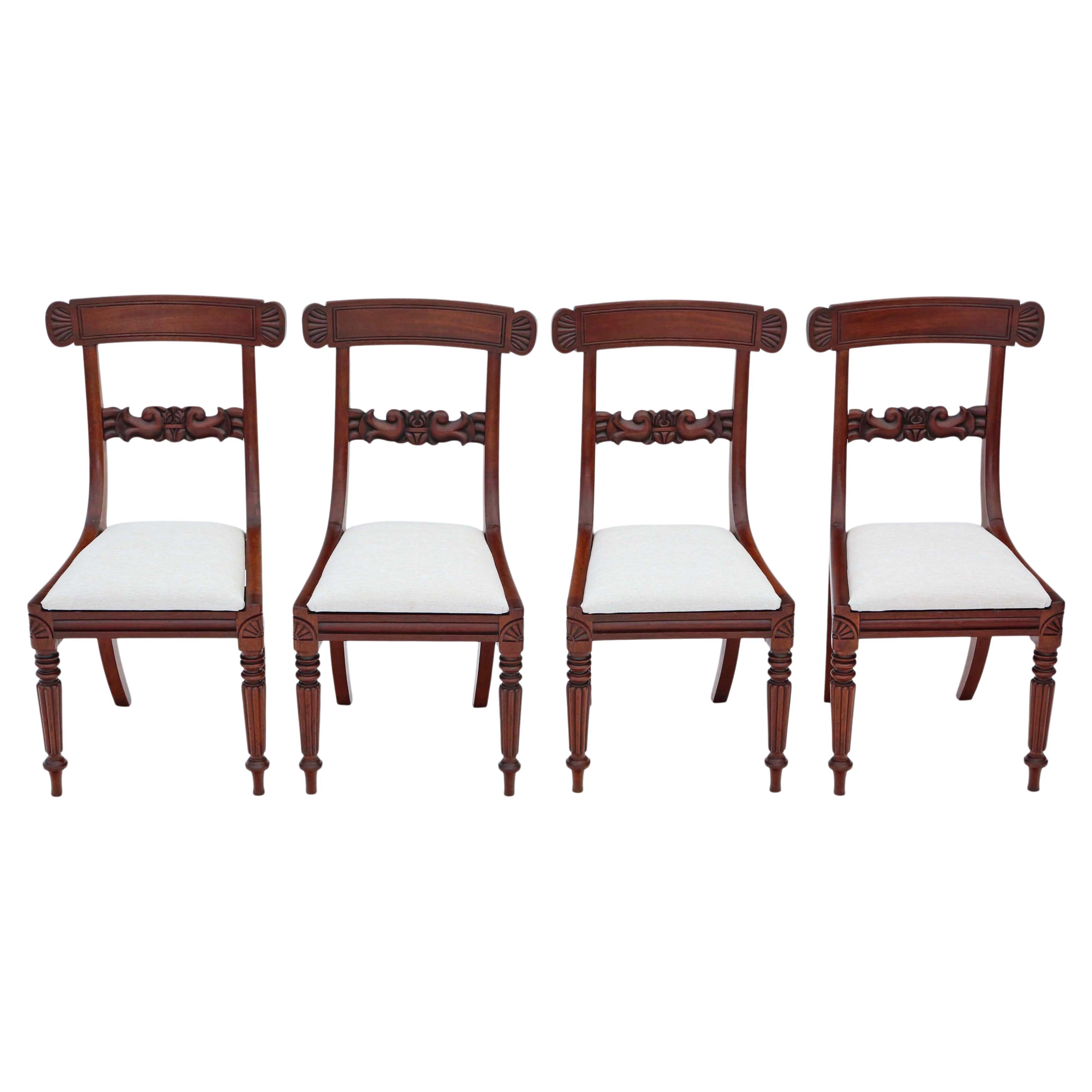 Antique Set of 4 William IV Mahogany Bar Back Dining Chairs