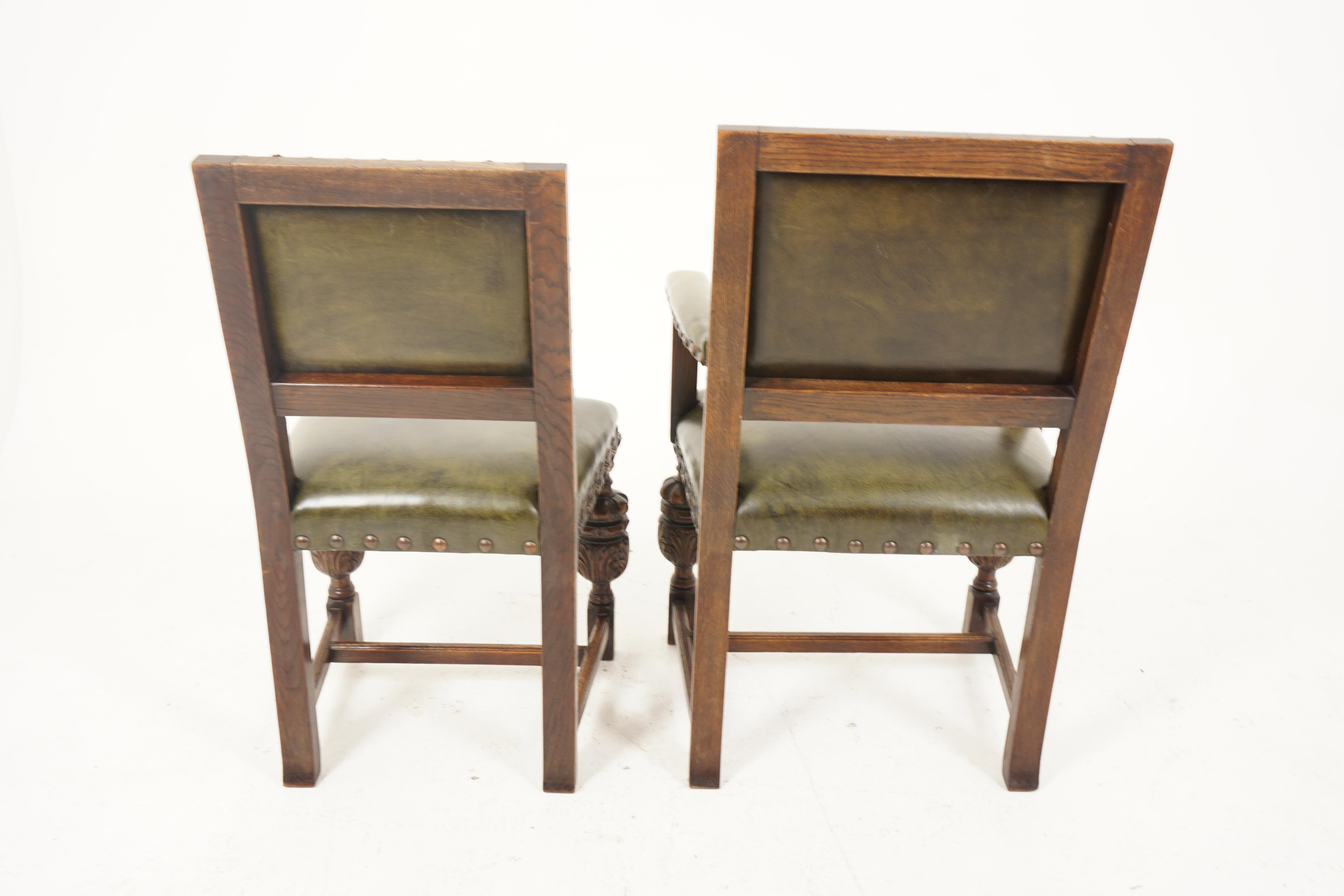 Antique Set of 5 Carved Oak Upholstered Dining Chairs, Scotland 1920, B2626A 2