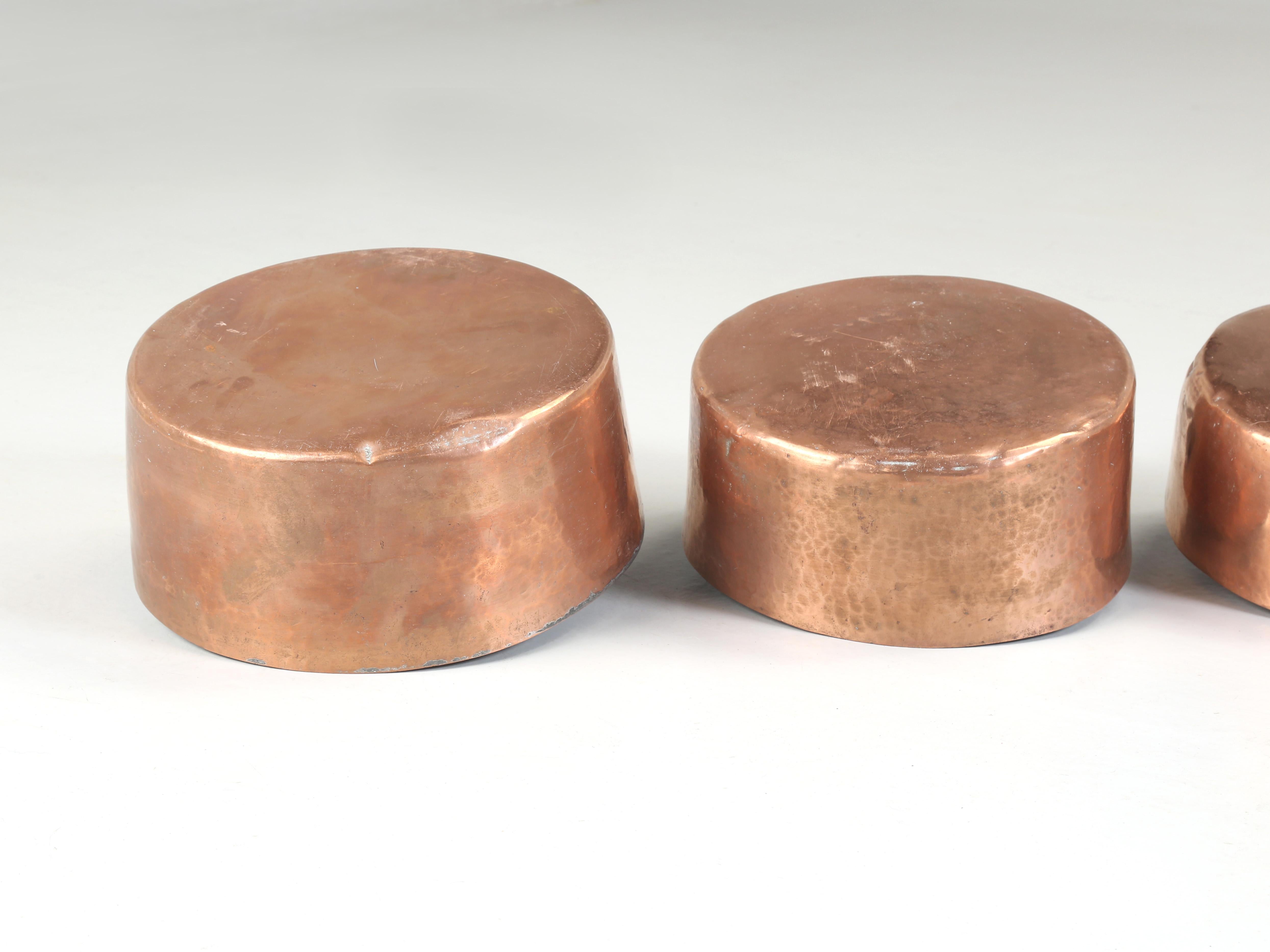 Antique set di (5) pentole francesi graduate in rame del 1800 2