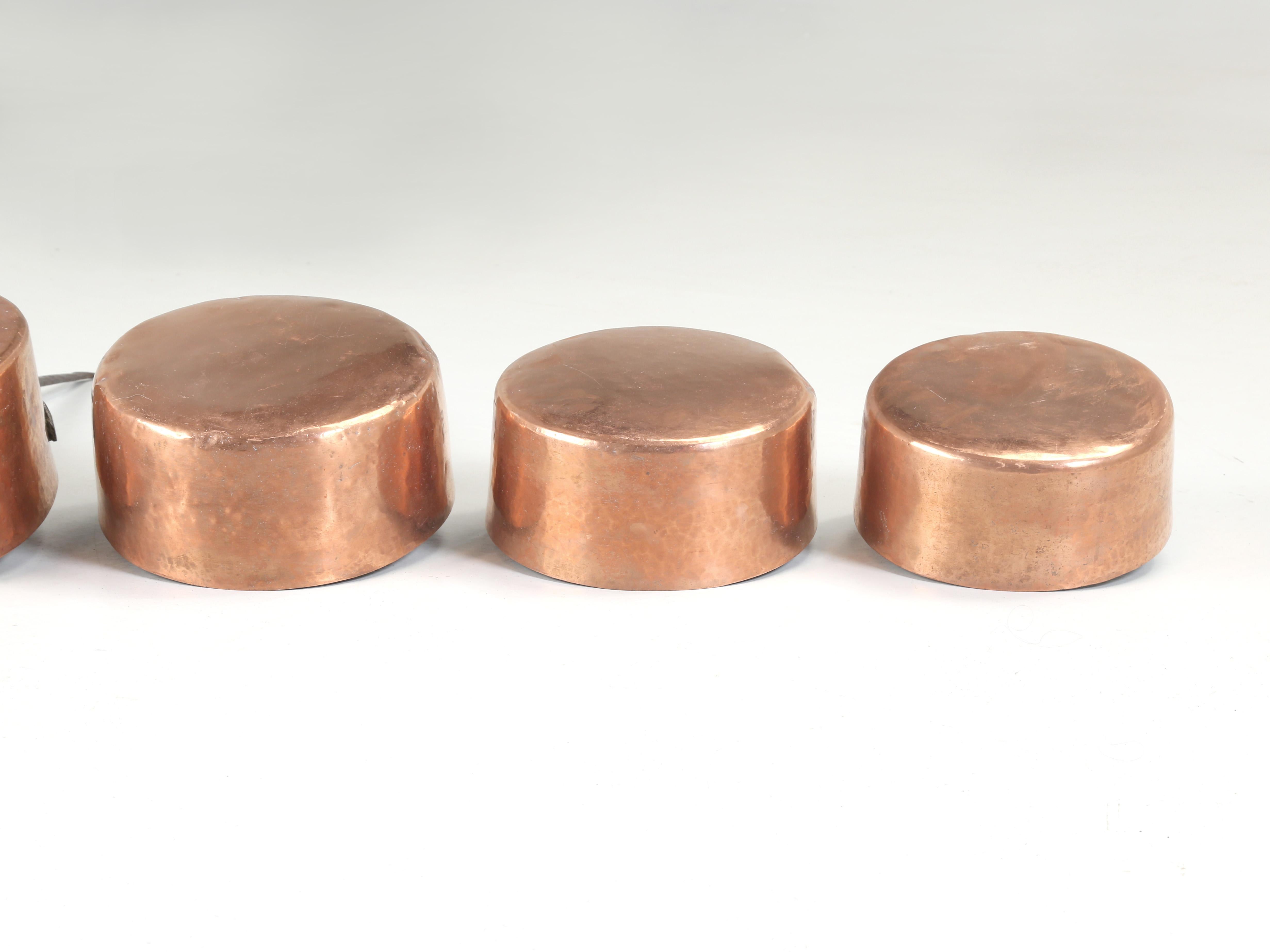 Antique set di (5) pentole francesi graduate in rame del 1800 3