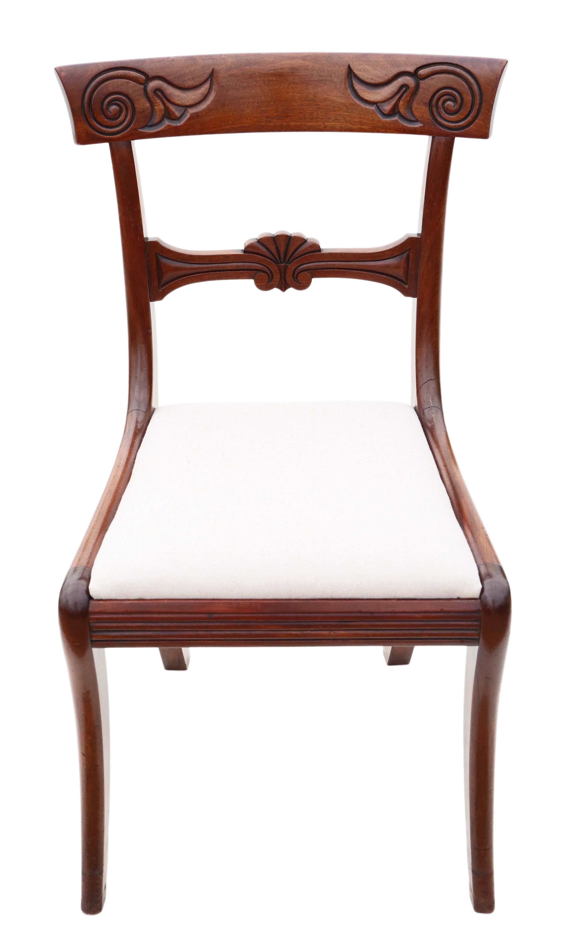 Antique Set of 6 '4 +2' Regency Cuban Mahogany Dining Chairs 19th Century 6