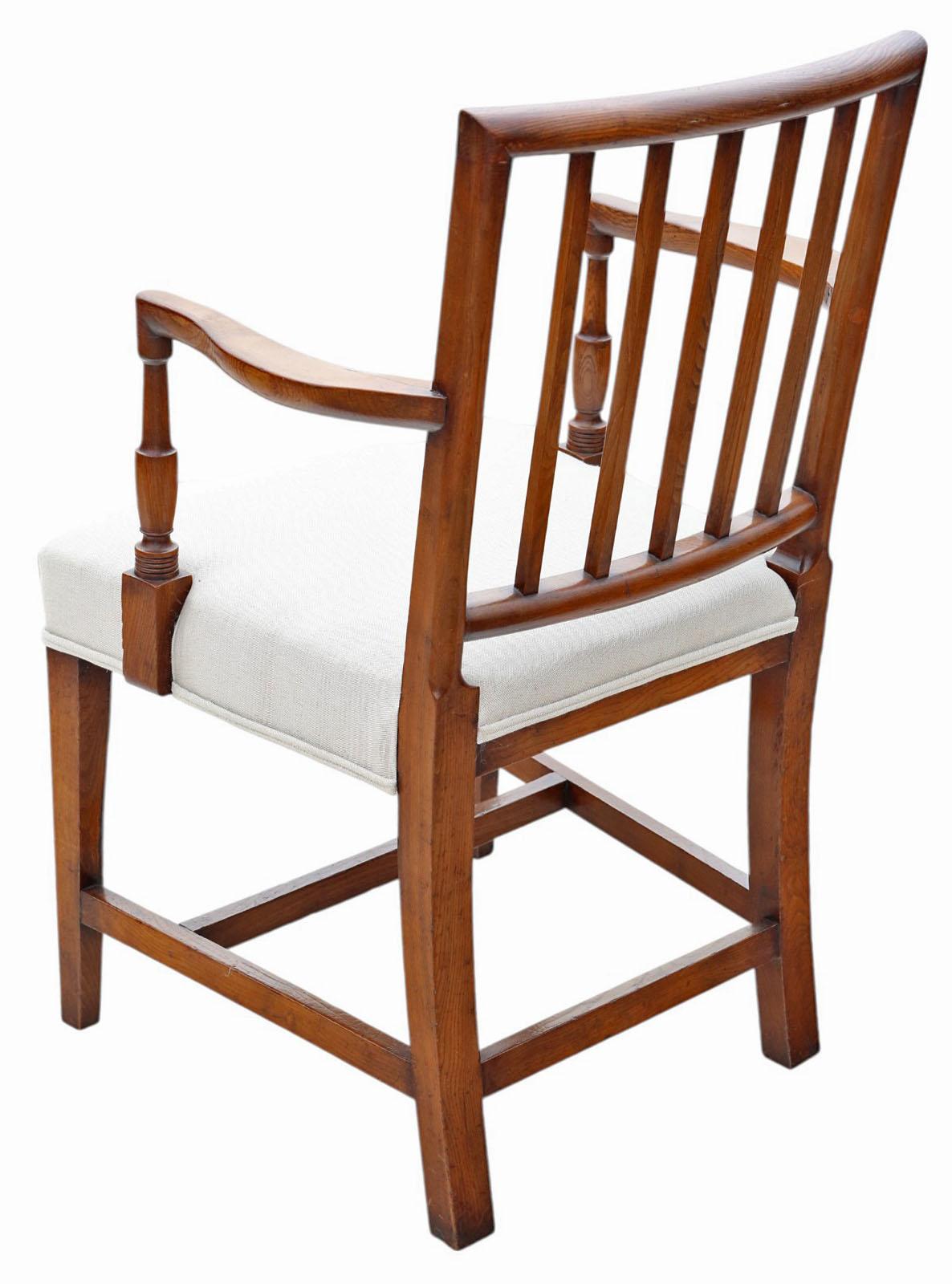 Antique Set of 6 (5 plus 1) Early 19th Century Elm Kitchen & Dining Chairs For Sale 2