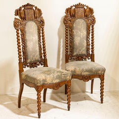 Antique Set of 6 Carved Dining Chairs with Eagles, Crown and Shield