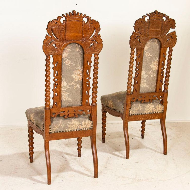 Antique Set of 6 Carved Dining Chairs with Eagles, Crown and Shield at