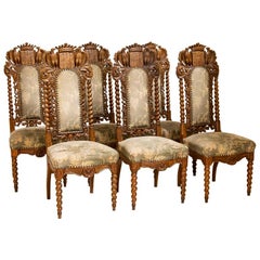 Antique Set of 6 Carved Dining Chairs with Eagles, Crown and Shield