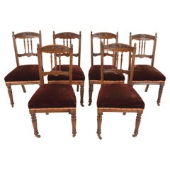 Antique Set of 6 Carved Oak Dining Chairs, Scotland 1900, B2161