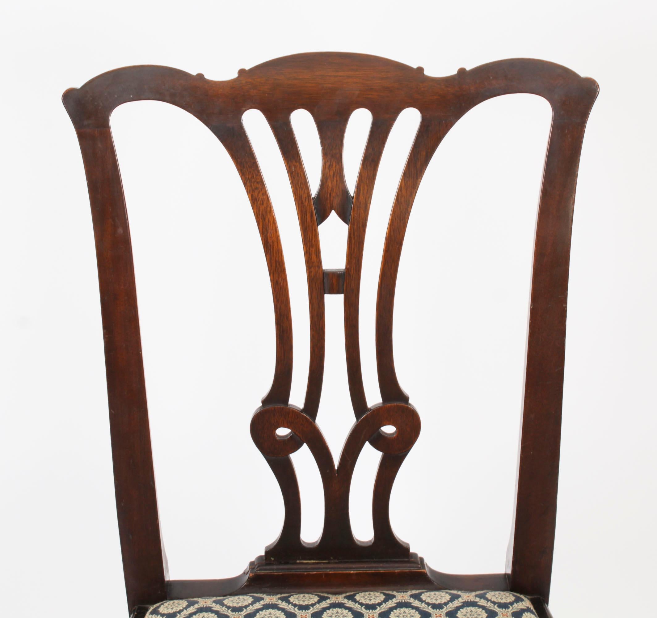 Mahogany Antique Set of 6 Chippendale Revival Dining Chairs 19th Century For Sale