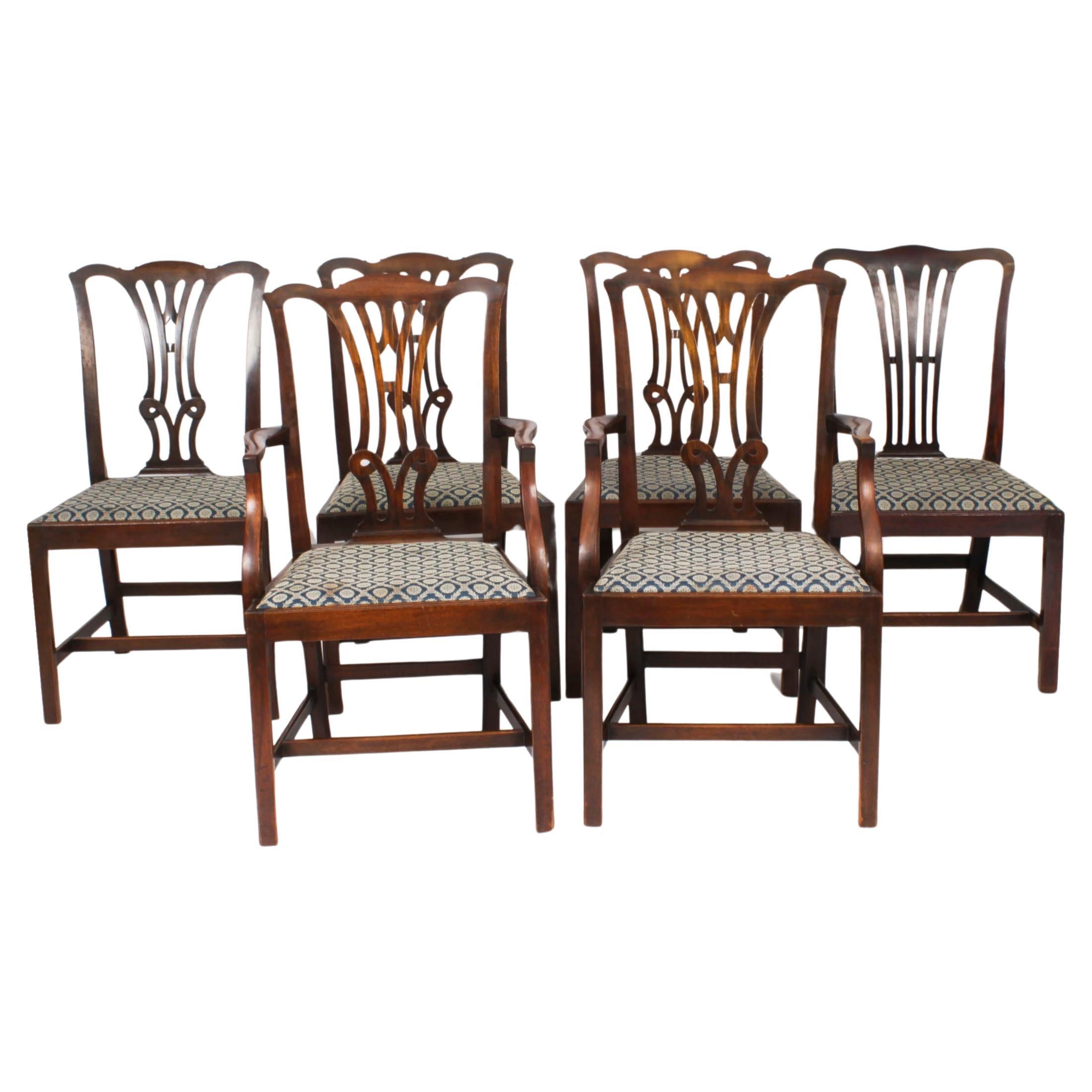 Ensemble ancien de 6 chaises de salle à manger néo- Chippendale 19ème siècle en vente