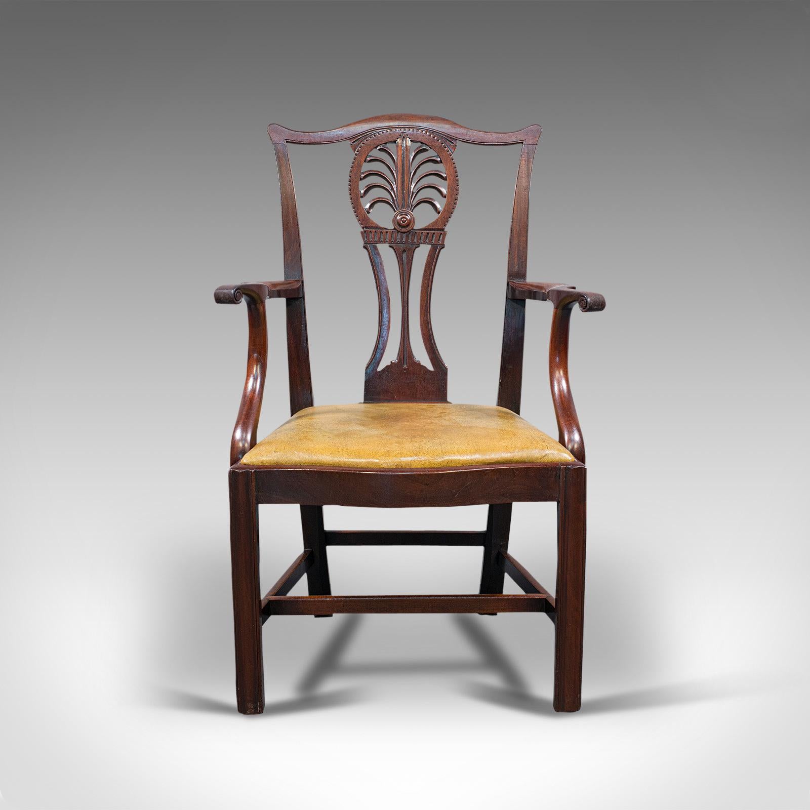 Victorien Ensemble de 6 chaises de salle à manger anciennes, anglaises, acajou, cuir, sièges, victoriennes en vente