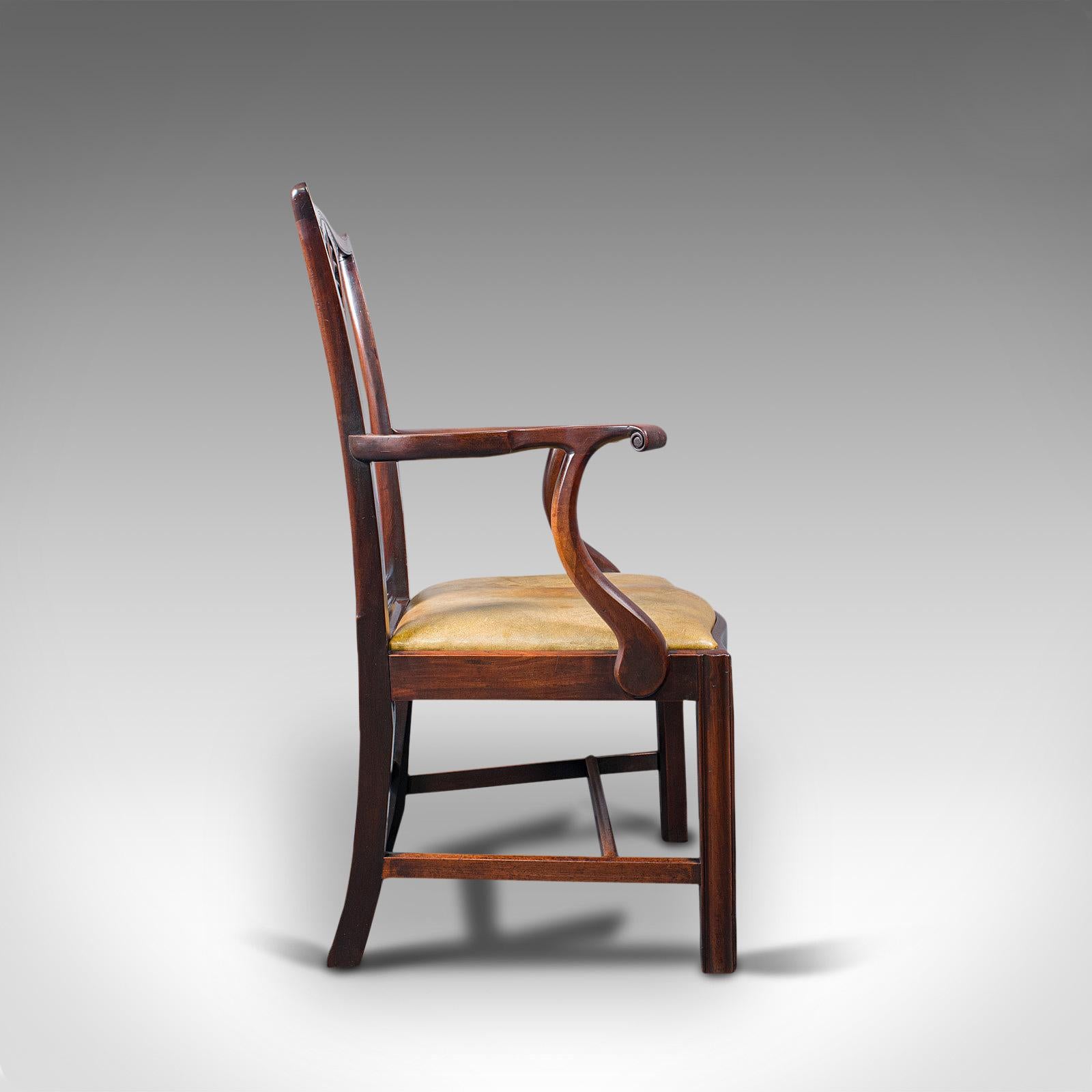 Britannique Ensemble de 6 chaises de salle à manger anciennes, anglaises, acajou, cuir, sièges, victoriennes en vente