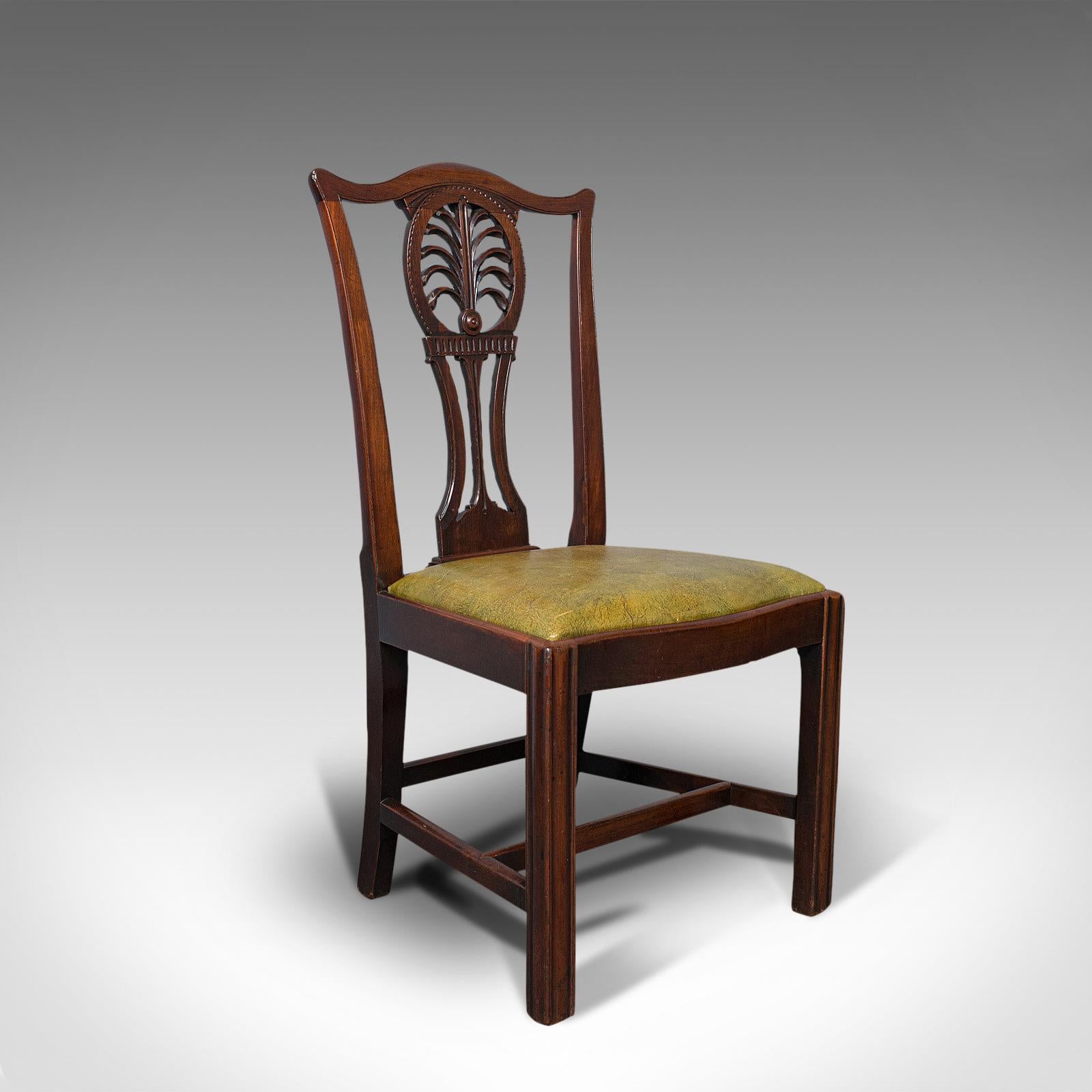 XIXe siècle Ensemble de 6 chaises de salle à manger anciennes, anglaises, acajou, cuir, sièges, victoriennes en vente