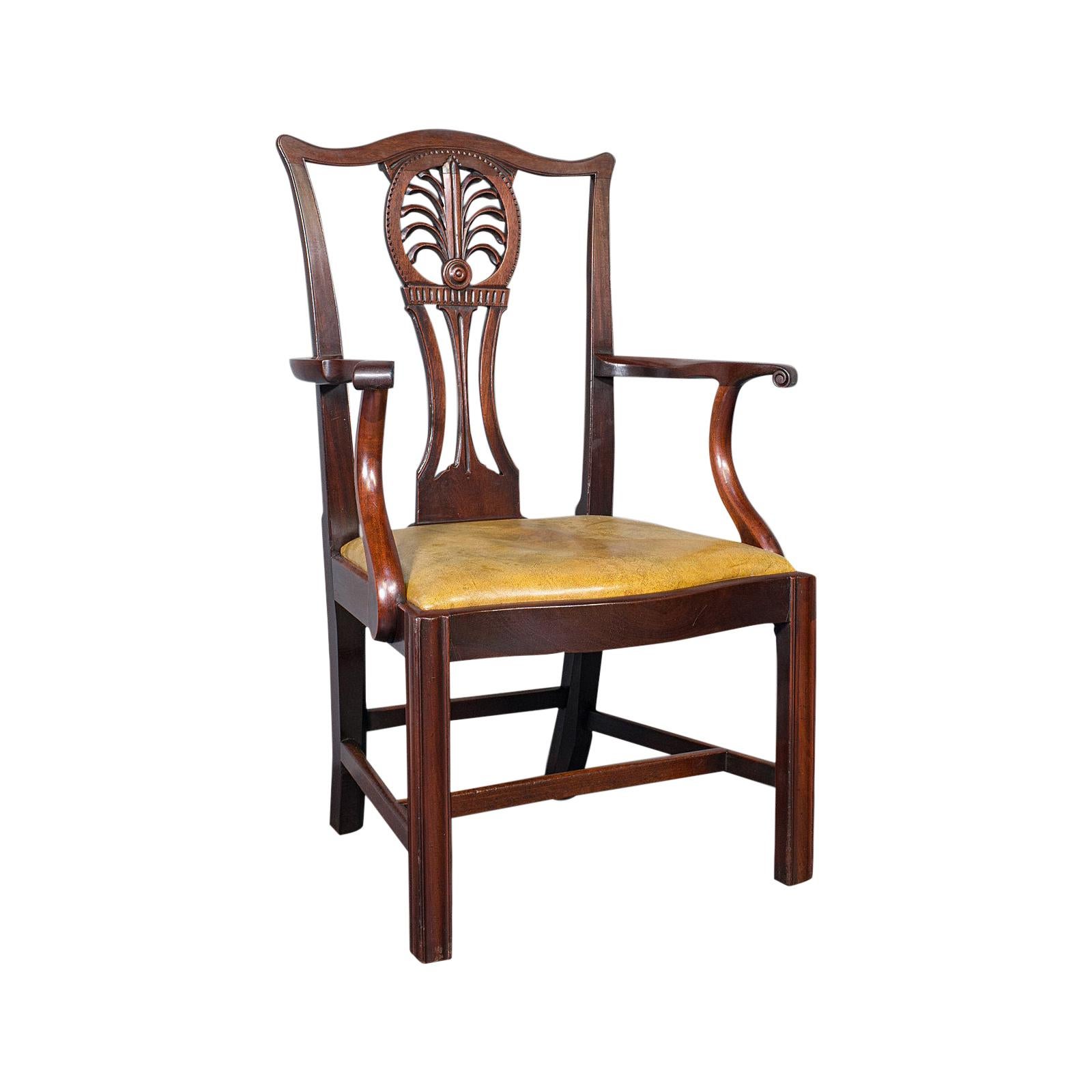 Antique, Set of 6, Dining Chairs, English, Mahogany, Leather, Seats, Victorian For Sale