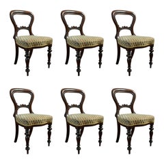 Antique Set of 6 Dining Chairs English Walnut Balloon Back Victorian, circa 1850