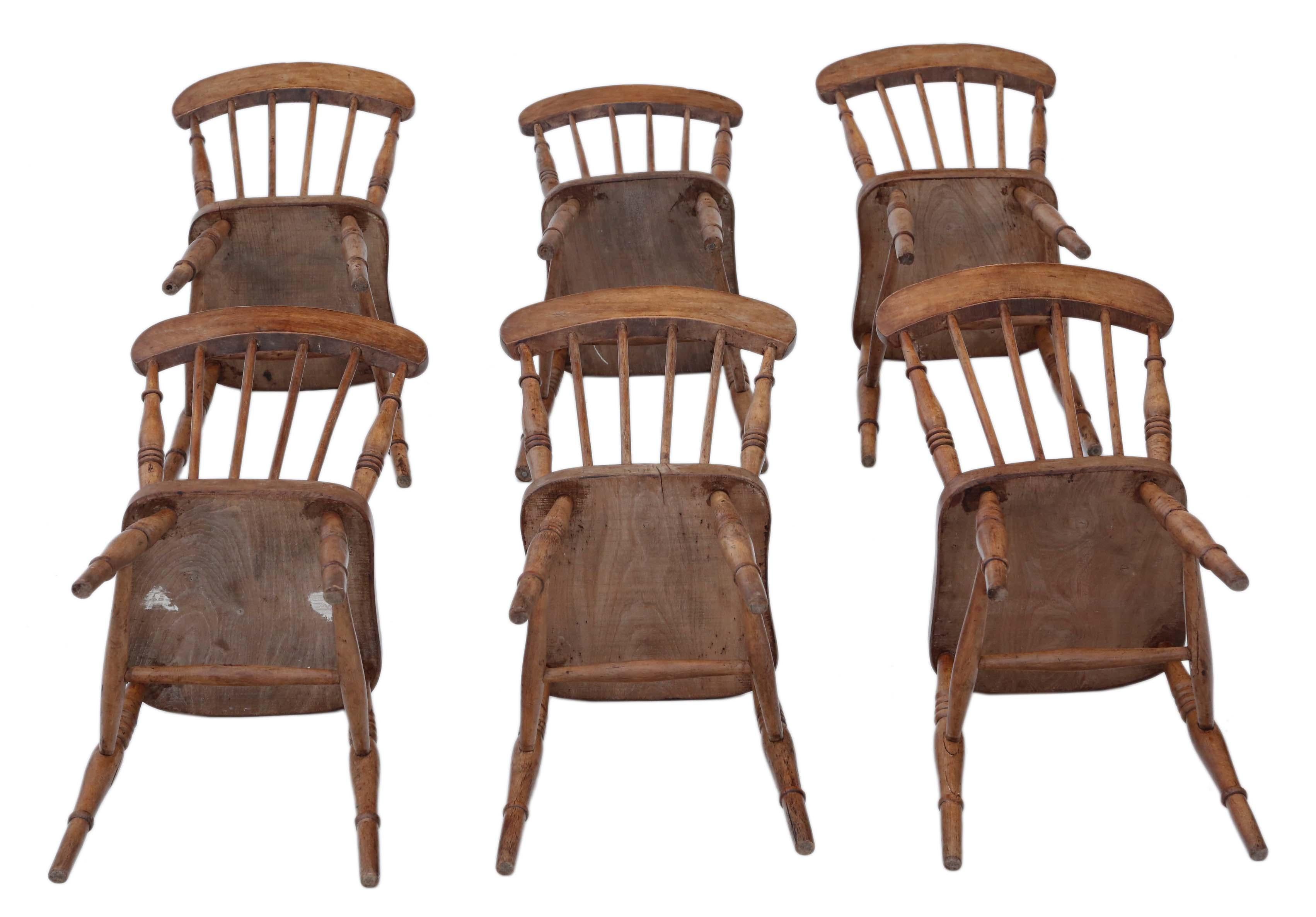 Antique Set of 6 Elm and Beech Kitchen Dining Chairs In Good Condition In Wisbech, Cambridgeshire