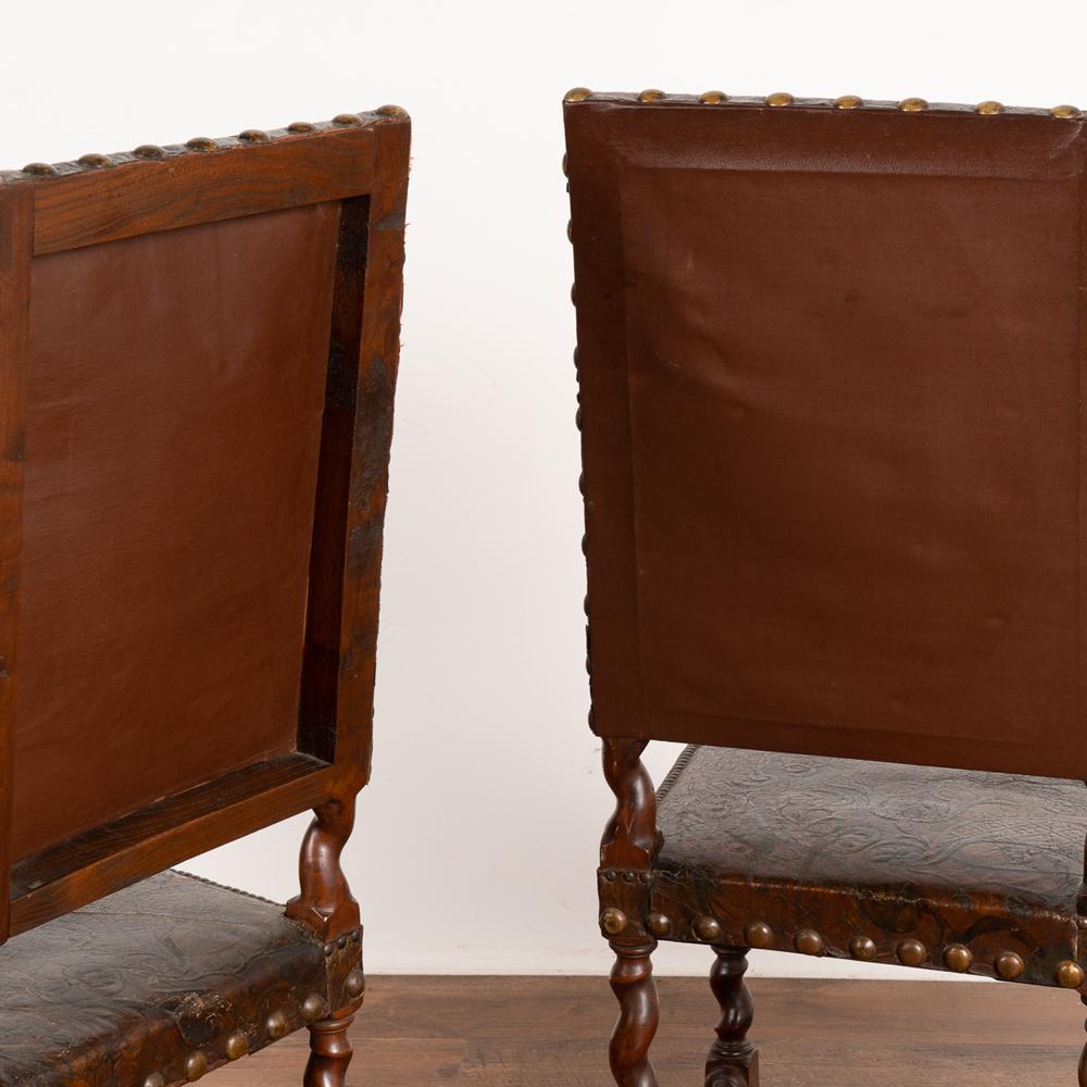 Antique Set of 6 Embossed and Painted Leather Dining Chairs, circa 1860-80 5