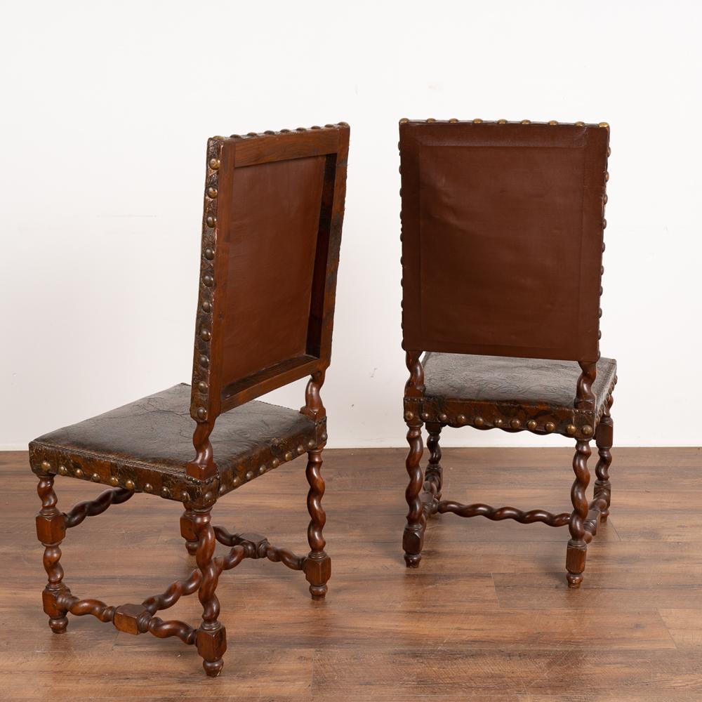Antique Set of 6 Embossed and Painted Leather Dining Chairs, circa 1860-80 6