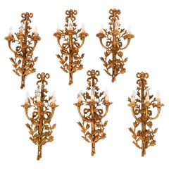Antique Set of 6 French Louis Revival 3 Branch Ormolu Wall Lights 20th Century