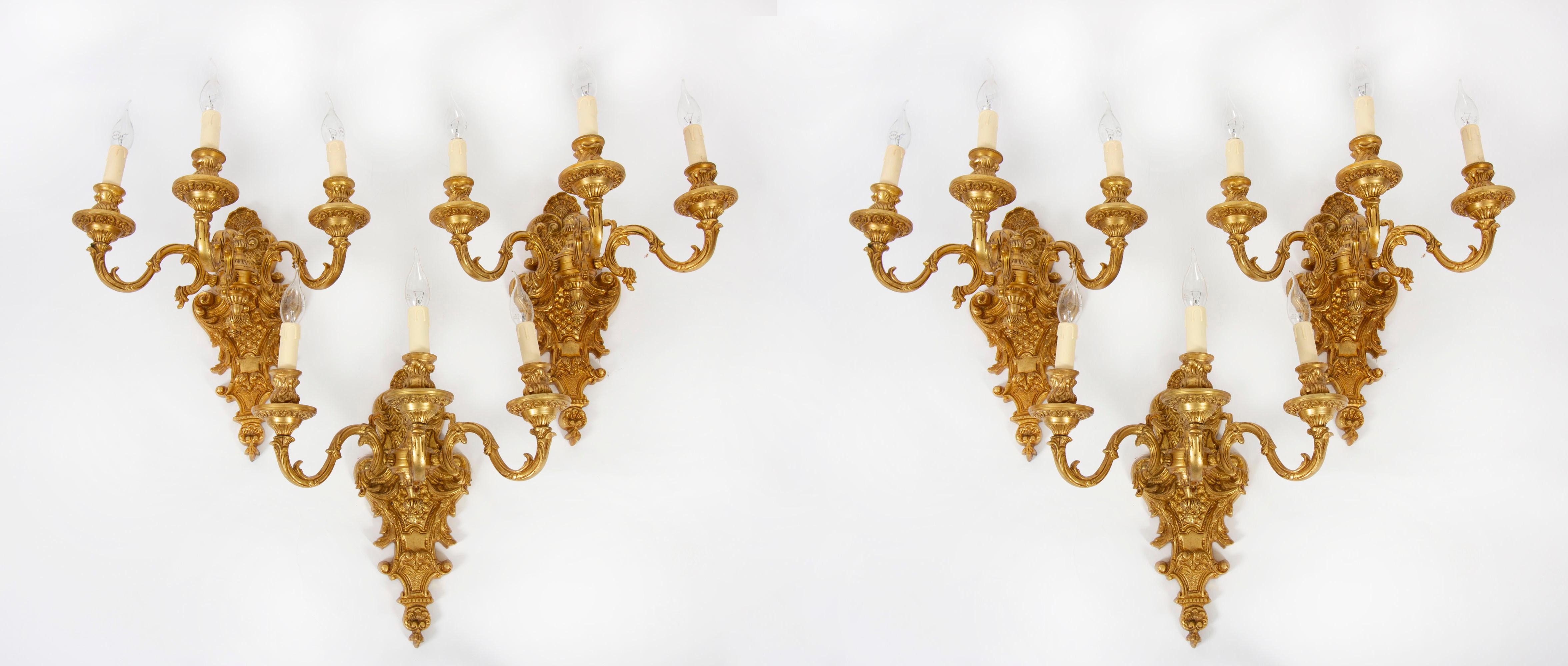 Ensemble antique de 6 lampes murales à deux branches de style Antique Revival français 20e siècle en vente 6