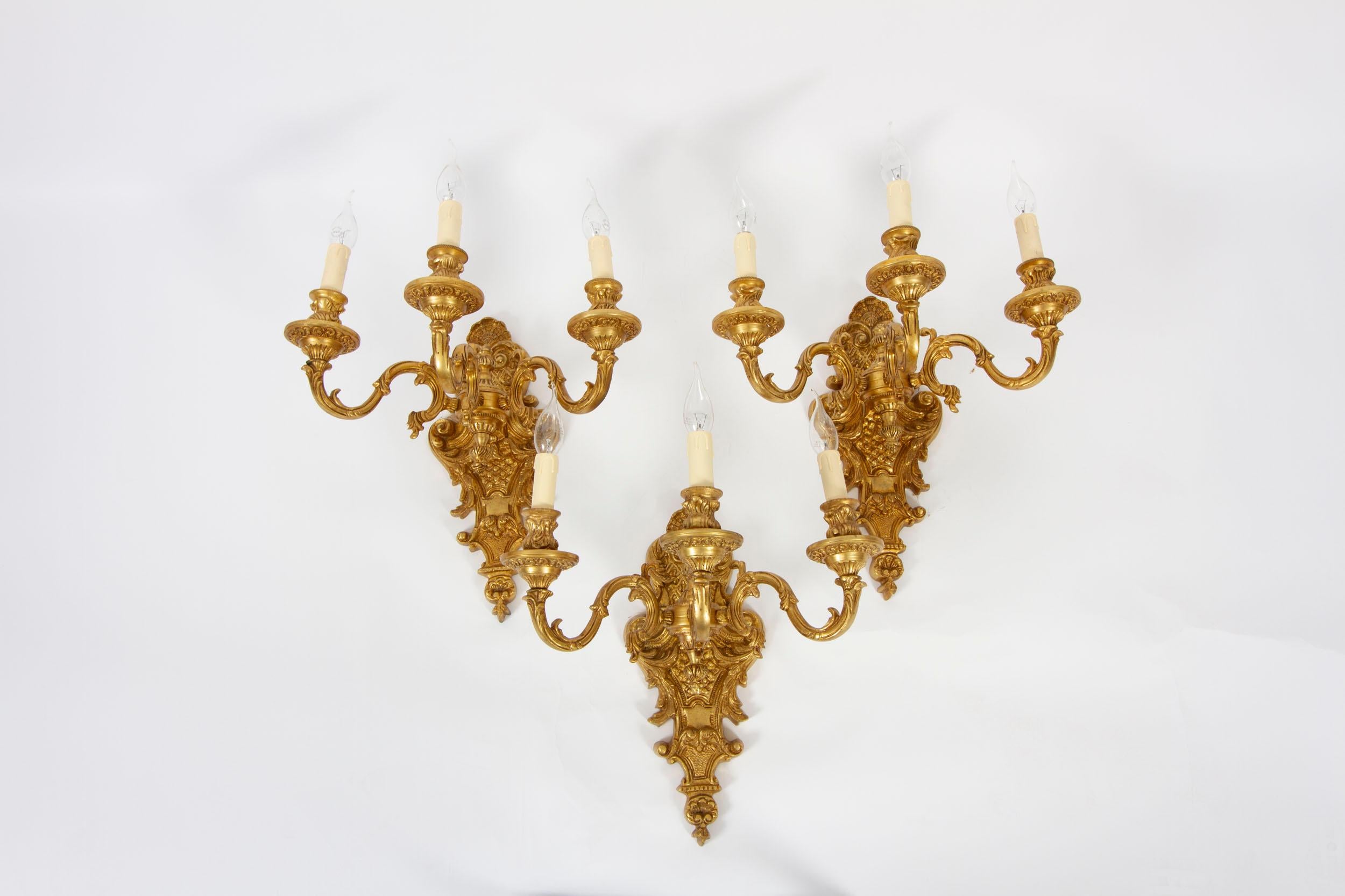 Ensemble antique de 6 lampes murales à deux branches de style Antique Revival français 20e siècle Bon état - En vente à London, GB