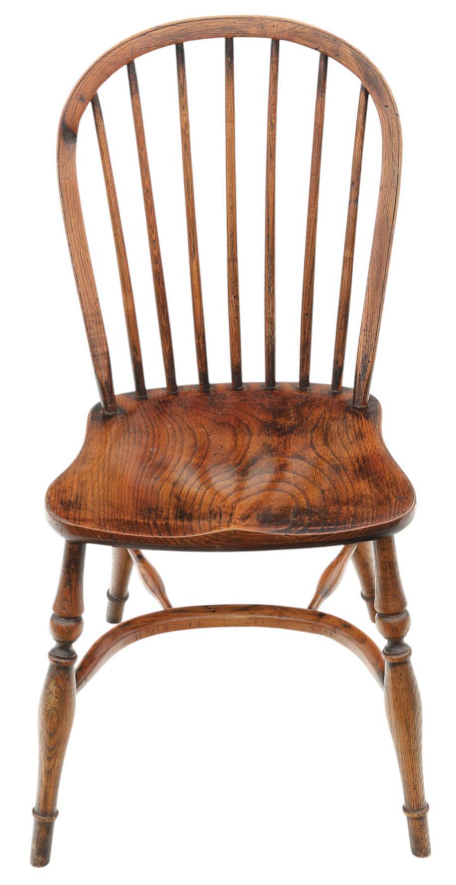Antique Set of 6 Georgian Revival c.1920 Ash Elm Windsor Kitchen Dining Chairs In Good Condition For Sale In Wisbech, Cambridgeshire