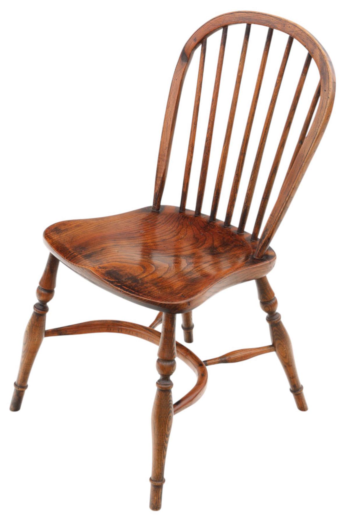20th Century Antique Set of 6 Georgian Revival c.1920 Ash Elm Windsor Kitchen Dining Chairs For Sale