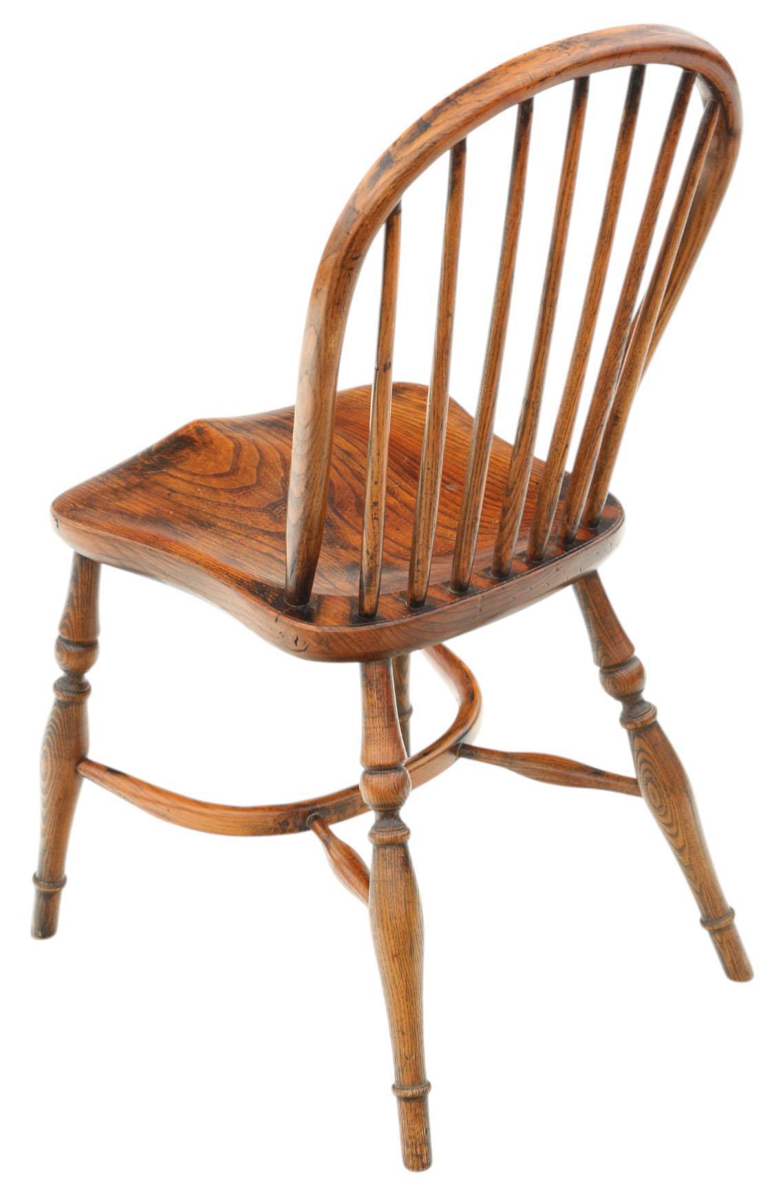 Wood Antique Set of 6 Georgian Revival c.1920 Ash Elm Windsor Kitchen Dining Chairs For Sale