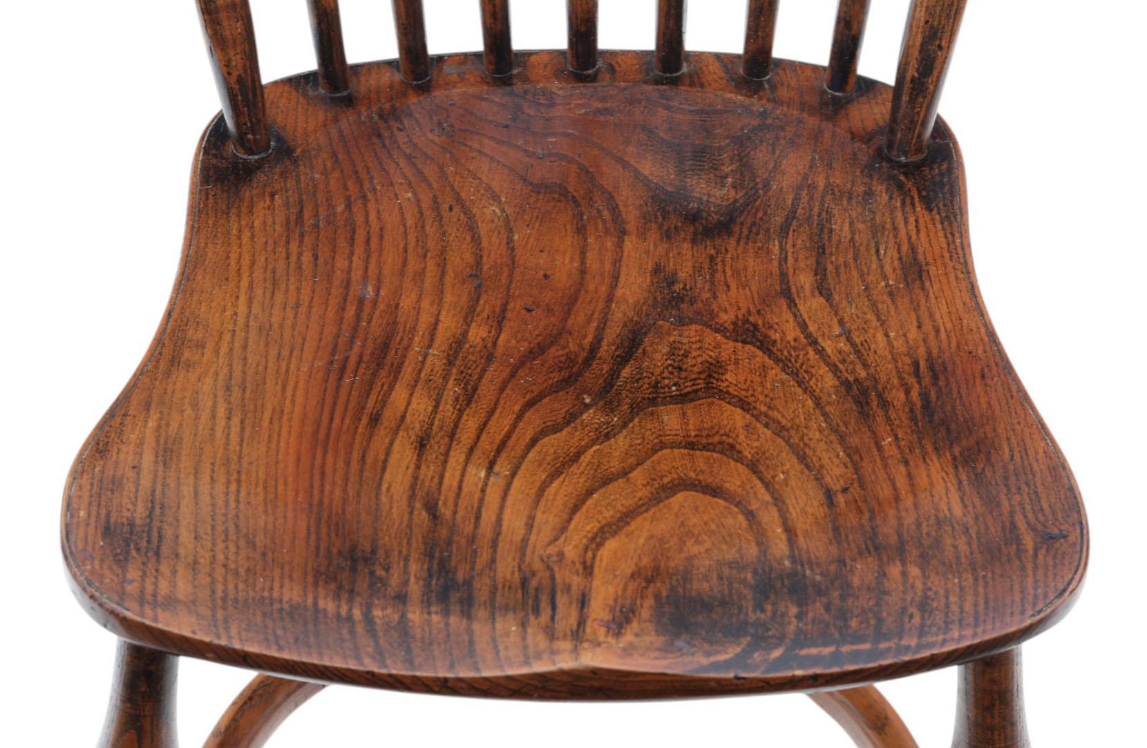 Antique Set of 6 Georgian Revival c.1920 Ash Elm Windsor Kitchen Dining Chairs For Sale 1
