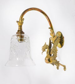 Antique Set of 6 Neo-Classical Ormolu & Glass Griffin Wall Lights 20th Century