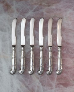 Antique Set of 6 Sheffield Sterling Silver Butter Knives with Pistol Handles