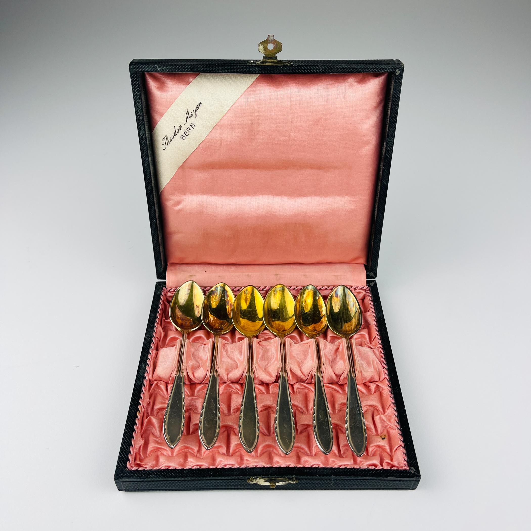 Antiguo juego de 6 cucharillas de plata Theodor Meyer Bern, Berndorf, años 20 Art Decó en venta