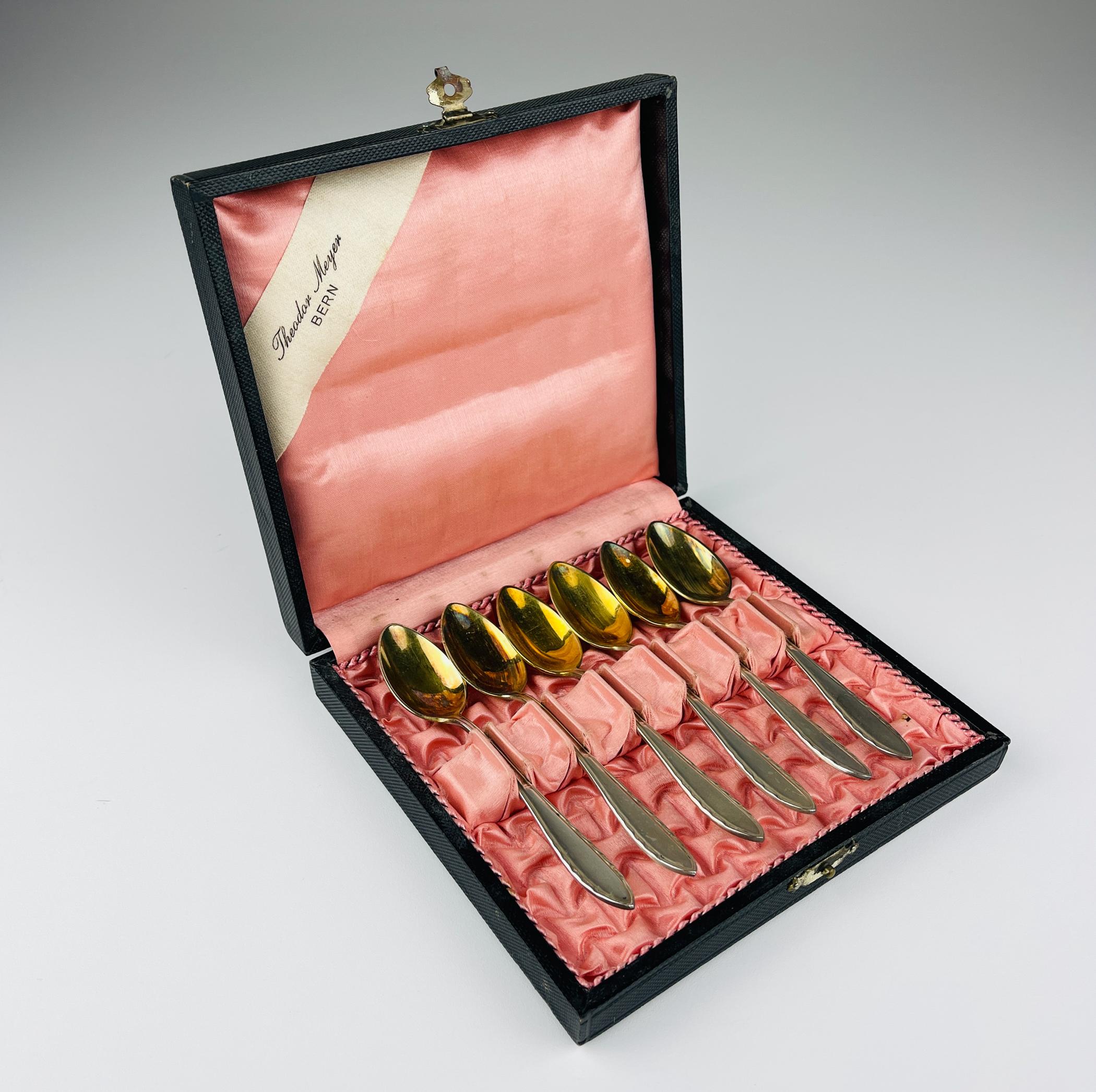 Antiguo juego de 6 cucharillas de plata Theodor Meyer Bern, Berndorf, años 20 Austríaco en venta