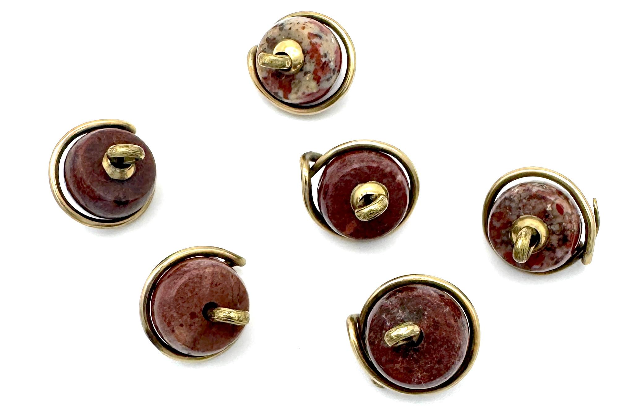Victorian Antique Set of Six Snake Buttons Marble Gilt Metal For Sale