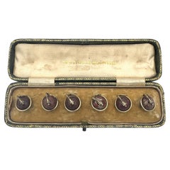 Ensemble antique de 6 boutons de serpent en métal doré et marbre