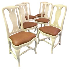 Antique Set of 6 Swedish Gustavian White Painted Dining Chairs