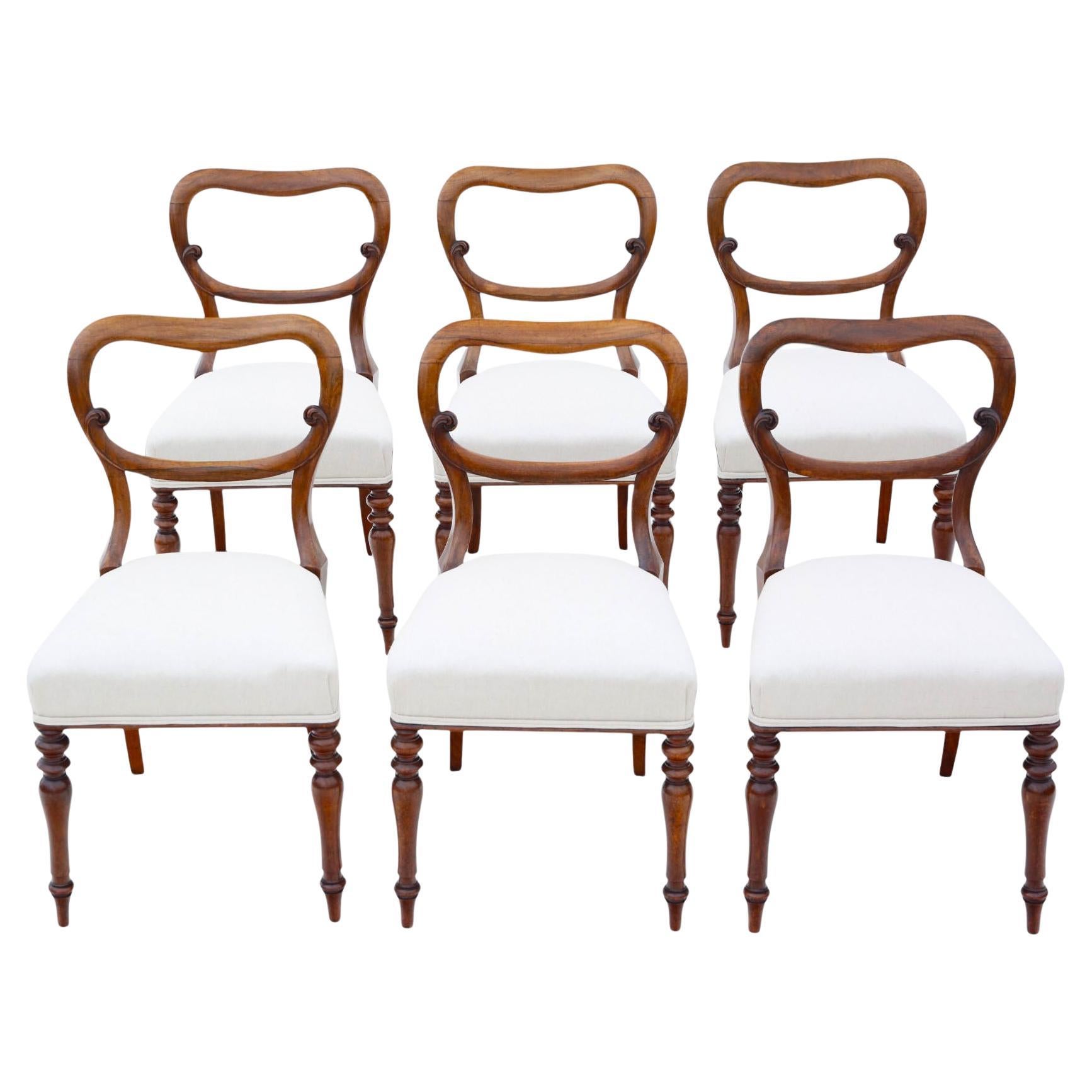 Ensemble antique de 6 chaises de salle à manger victoriennes à dossier ballon en palissandre, milieu du 19e siècle