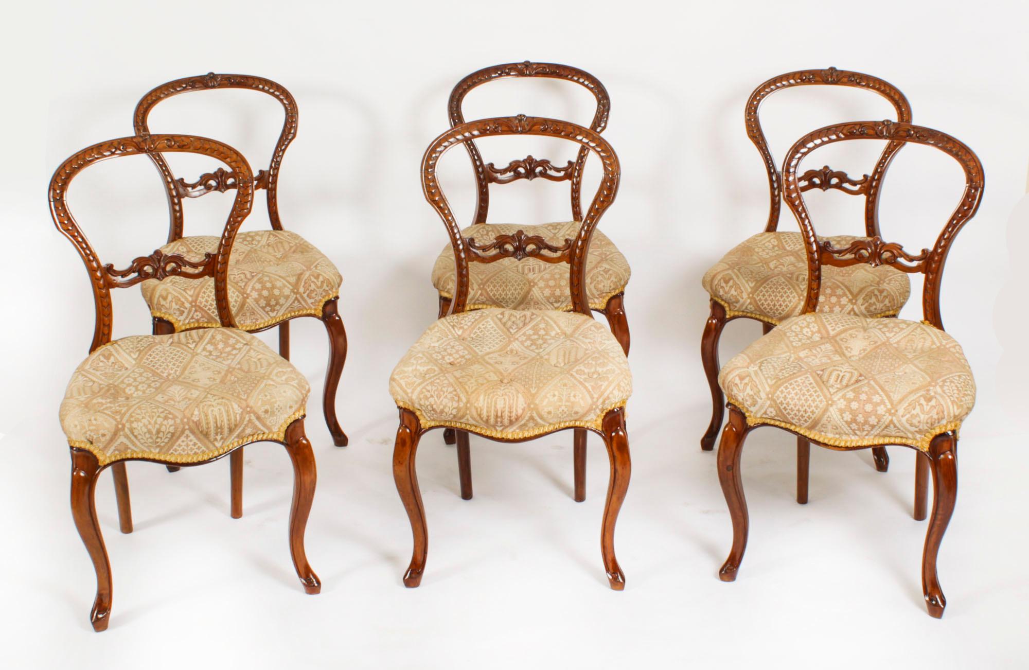 Antique Set of 6 Victorian Walnut Cabriole Dining Chairs 19th Century 12