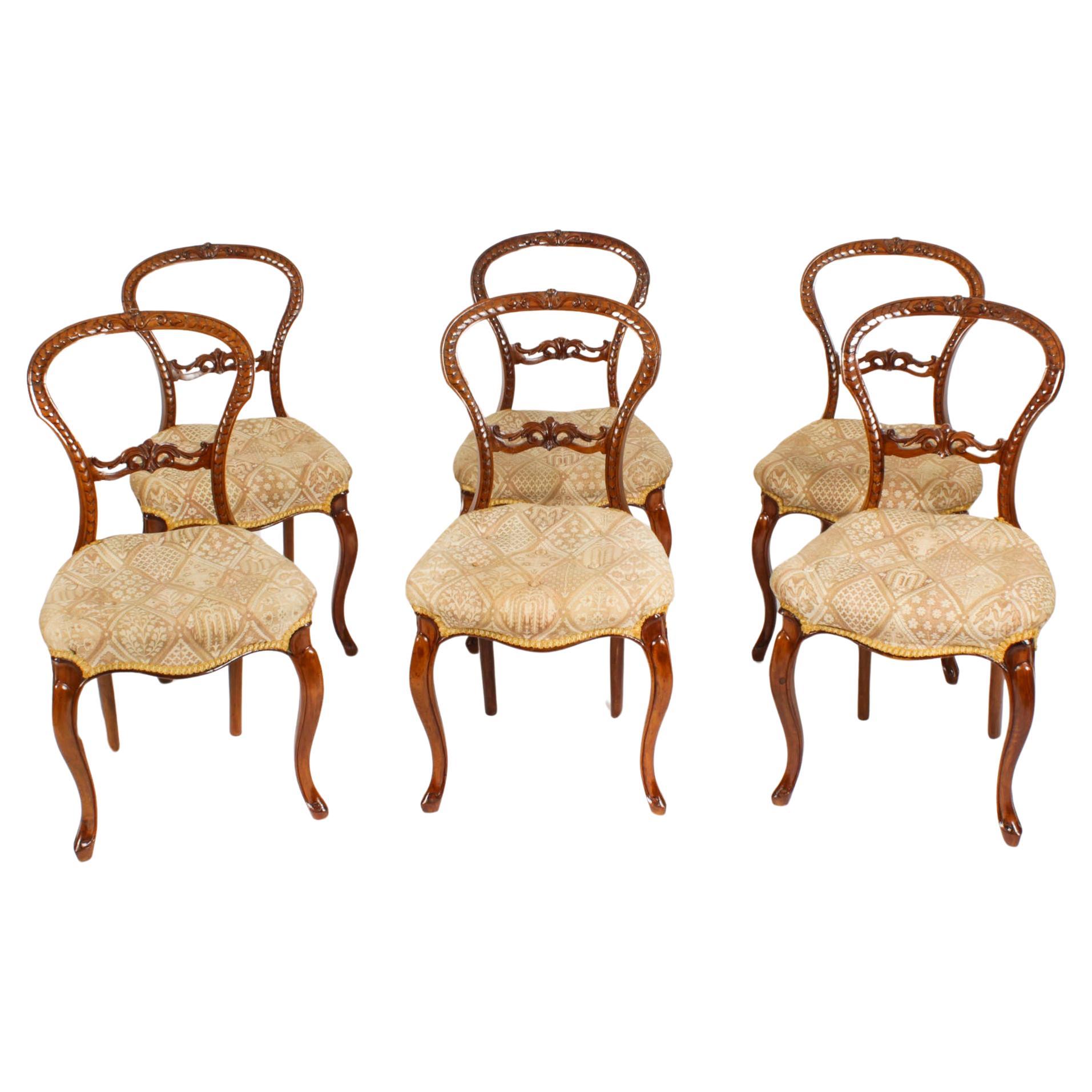 Antique Set of 6 Victorian Walnut Cabriole Dining Chairs 19th Century