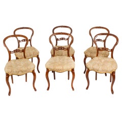 Antiguo Juego de 6 Sillas de Comedor Victorianas de Cabriole de Nogal Siglo XIX