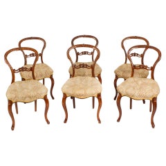 Ensemble ancien de 6 chaises de salle à manger cabriole en noyer de l'époque victorienne 19e siècle