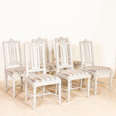 Antique Set of 6 White Painted Gustavian Dining Chairs from Sweden