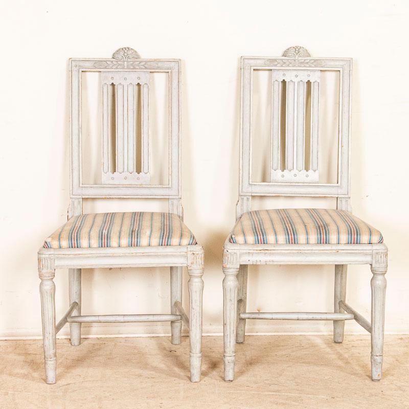 Antique Set of 6 White Painted Gustavian Dining Chairs from Sweden In Good Condition In Round Top, TX