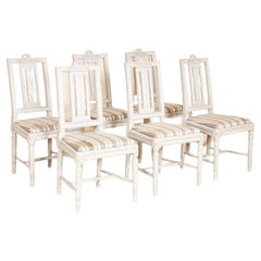 Antique Set of 6 White Painted Gustavian Dining Chairs from Sweden