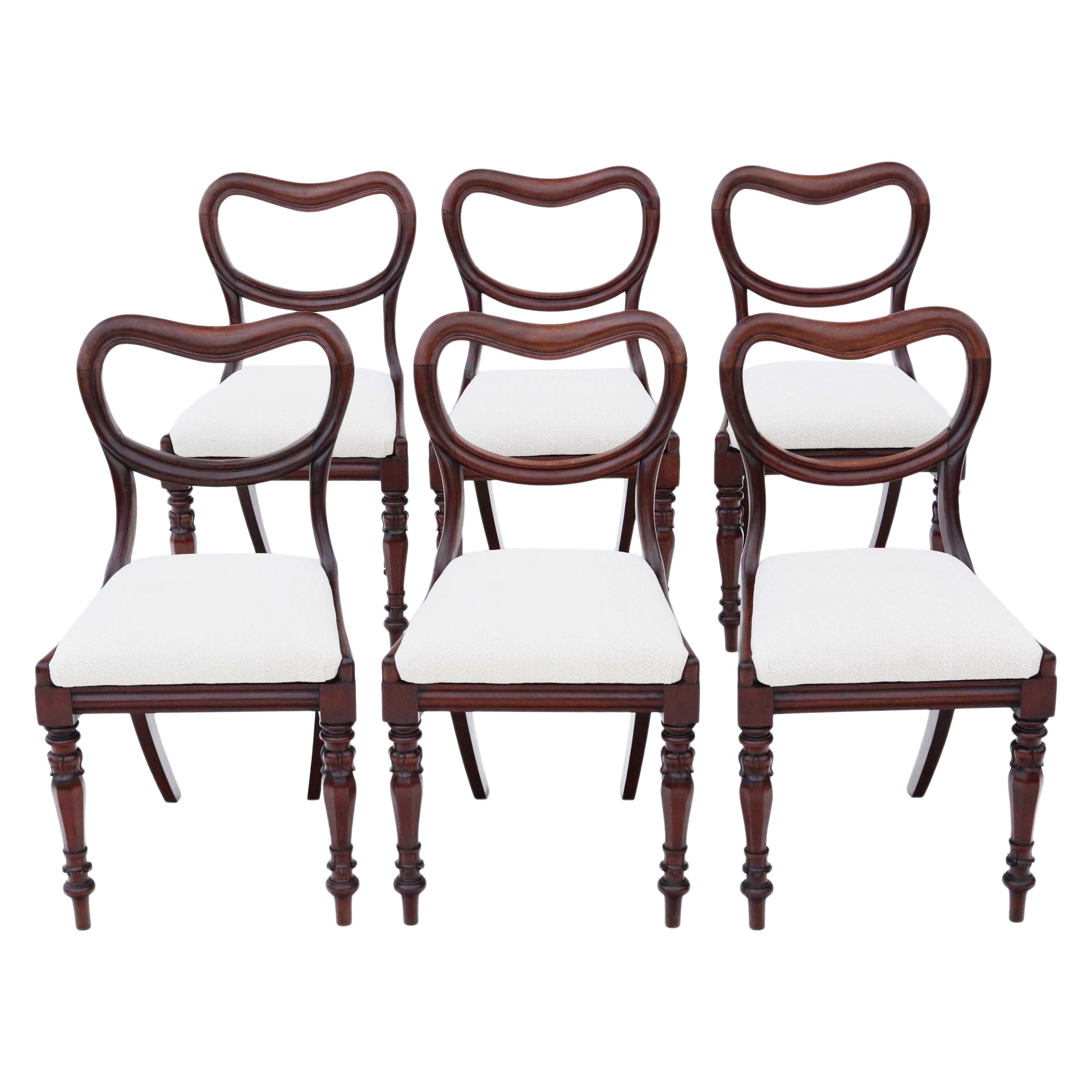 Antique Set of 6 William IV Mahogany Balloon Back Dining Chairs, circa 1835